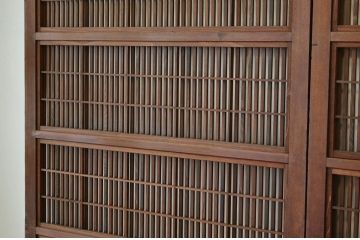 ★古民具 骨董 腰板欅の上質な格子戸(裏障子付き)3枚セット(引き戸)