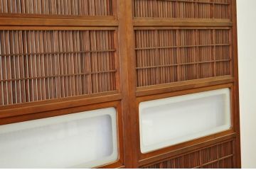 ★古民具 骨董 腰板欅の上質な格子戸(裏障子付き)3枚セット(引き戸)