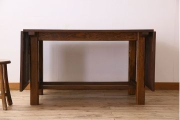 アンティーク　総ナラ材の重厚なバタフライテーブル(作業台・ダイニングテーブル)