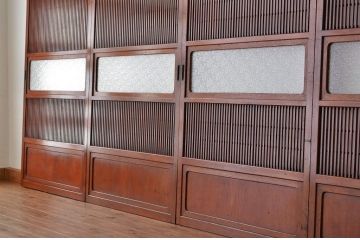 古民具　骨董　古い木のダイヤガラス格子戸4枚セット(裏障子付き)引き戸