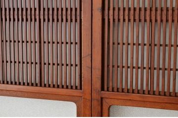 古民具　骨董　古い木のダイヤガラス格子戸4枚セット(裏障子付き)引き戸