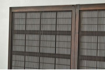 ★古民具　骨董　素敵な銀モールガラス格子戸3枚セット(裏障子付き)