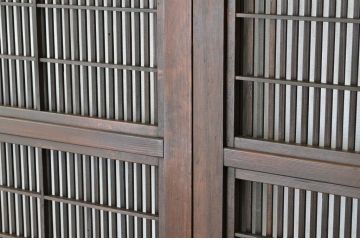 ★古民具　骨董　素敵な銀モールガラス格子戸3枚セット(裏障子付き)