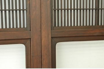 ★古民具　骨董　素敵な銀モールガラス格子戸3枚セット(裏障子付き)