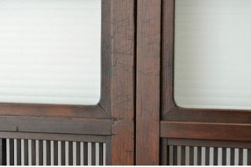 ★古民具　骨董　素敵な銀モールガラス格子戸3枚セット(裏障子付き)