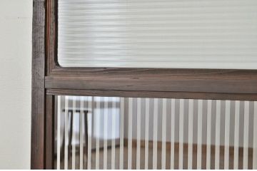 古民具　骨董　クリアと銀モールガラス入りのガラス格子戸1枚(引き戸、アンティーク)