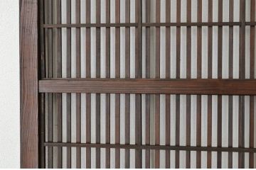 古民具　骨董　腰板欅の裏障子付き格子戸1枚(引き戸)