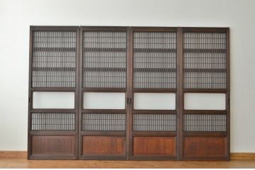 古民具・骨董 細身の格子戸4枚セット(裏障子付き)引き戸・建具