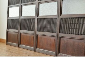 古民具・骨董 細身の格子戸4枚セット(裏障子付き)引き戸・建具