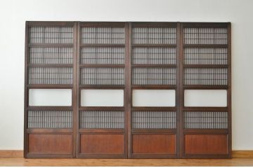 古民具・骨董 細身の格子戸4枚セット(裏障子付き)引き戸・建具
