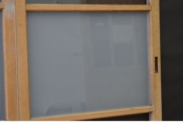 アンティーク　細身の片面ペイントガラス引き戸2枚セット(扉、ガラス戸)
