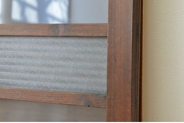 古い木のダイヤと銀モールガラスの入った引き戸2枚セット(窓、ガラス戸)