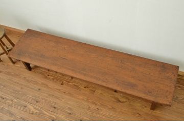 アンティーク家具　古い木のアンティーク横長テーブル(作業台、ちゃぶ台)