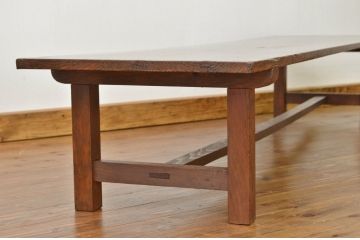 アンティーク家具　古い木のアンティーク横長テーブル(作業台、ちゃぶ台)