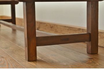 アンティーク家具　古い木のアンティーク横長テーブル(作業台、ちゃぶ台)