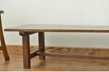 アンティーク家具　古い木のアンティーク横長テーブル(作業台、ちゃぶ台)