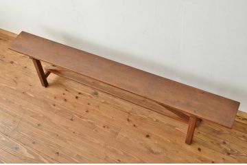 レトロ家具　★昭和レトロ 古い木のシンプルなアンティークベンチ(長椅子・イス・いす)
