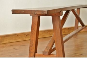 レトロ家具　★昭和レトロ 古い木のシンプルなアンティークベンチ(長椅子・イス・いす)