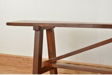レトロ家具　★昭和レトロ 古い木のシンプルなアンティークベンチ(長椅子・イス・いす)