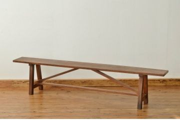 レトロ家具　★昭和レトロ 古い木のシンプルなアンティークベンチ(長椅子・イス・いす)