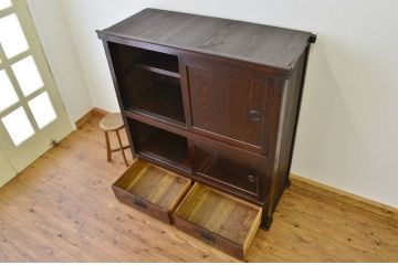 アンティーク家具　古民具・骨董 明治時代/古い木の味わいある大収納棚(時代箪笥)