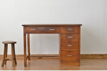 アンティーク家具　アンティーク 古いナラ材のシックな片袖机(作業台・テーブル)