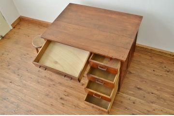 アンティーク家具　アンティーク 古いナラ材のシックな片袖机(作業台・テーブル)