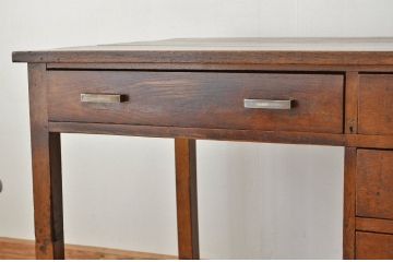 アンティーク家具　アンティーク 古いナラ材のシックな片袖机(作業台・テーブル)