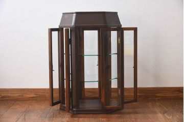アンティーク家具　和製アンティーク　ナラ材　卓上でも使える六角形ガラスケース(ショーケース、陳列棚、飾り棚)