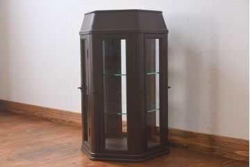 アンティーク家具　和製アンティーク　ナラ材　卓上でも使える六角形ガラスケース(ショーケース、陳列棚、飾り棚)