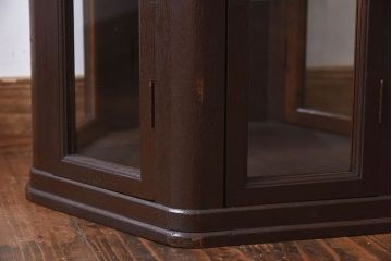 アンティーク家具　和製アンティーク　ナラ材　卓上でも使える六角形ガラスケース(ショーケース、陳列棚、飾り棚)