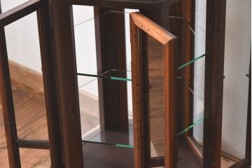アンティーク家具　和製アンティーク　ナラ材　卓上でも使える六角形ガラスケース(ショーケース、陳列棚、飾り棚)