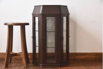 アンティーク家具　和製アンティーク　ナラ材　卓上でも使える六角形ガラスケース(ショーケース、陳列棚、飾り棚)