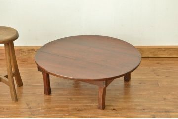 レトロ家具　昭和レトロ　古い木のシックな無垢板丸ちゃぶ台(テーブル)アンティーク