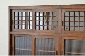 アンティーク家具　アンティーク 古いナラ材の極めて上質な二段重ね大型食器棚