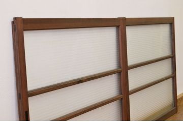アンティーク　古い木の銀モールガラス引き戸2枚セット(窓建具)