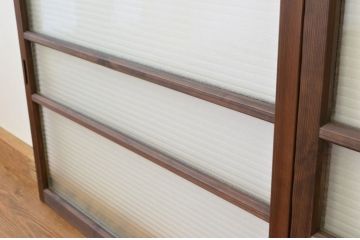アンティーク　古い木の銀モールガラス引き戸2枚セット(窓建具)