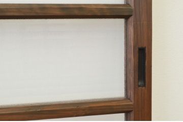 アンティーク　古い木の銀モールガラス引き戸2枚セット(窓建具)