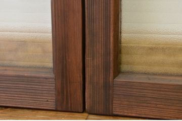 アンティーク　古い木の銀モールガラス引き戸2枚セット(窓建具)