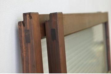 アンティーク　古い木の銀モールガラス引き戸2枚セット(窓建具)