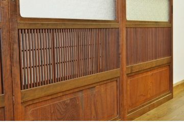 古民具・骨董 腰板欅のダイヤガラス格子戸4枚セット(裏障子付き)