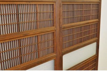 古民具・骨董 腰板欅のダイヤガラス格子戸4枚セット(裏障子付き)