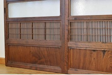 古民具・骨董 腰板欅のダイヤガラス格子戸4枚セット(裏障子付き)