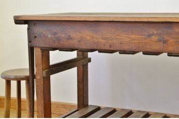 アンティーク家具　極厚無垢材の工場用アンティーク大型作業台(テーブル)
