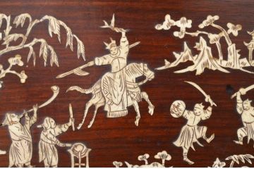 アンティーク家具　古民具・骨董 唐木(無垢)本金張り扉と象嵌の収納棚(茶箪笥)
