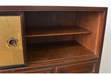アンティーク家具　古民具・骨董 唐木(無垢)本金張り扉と象嵌の収納棚(茶箪笥)