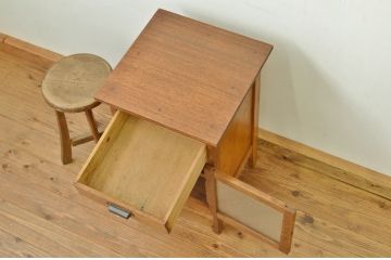アンティーク家具　ダイヤガラスの引き出し付きサイドデスク(作業台・収納棚)