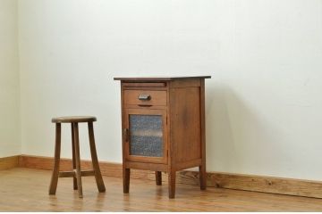 アンティーク家具　ダイヤガラスの引き出し付きサイドデスク?(作業台・収納棚)