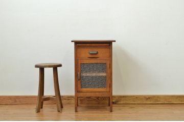アンティーク家具　ダイヤガラスの引き出し付きサイドデスク?(作業台・収納棚)