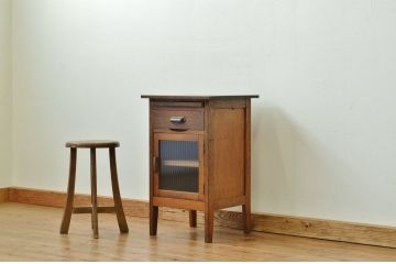 アンティーク家具　モールガラスの引き出し付きサイドデスク?(作業台・収納棚)